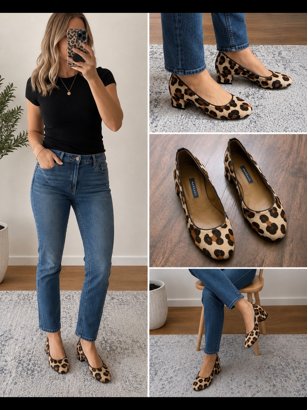 Margaux Leopard Calf Hair Ballet Flats Leather Handmade Size 35 M US 5
